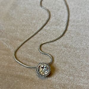Silver tone large CZ necklace